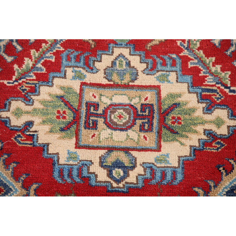 Red Geometric Kazak Oriental Area Rug