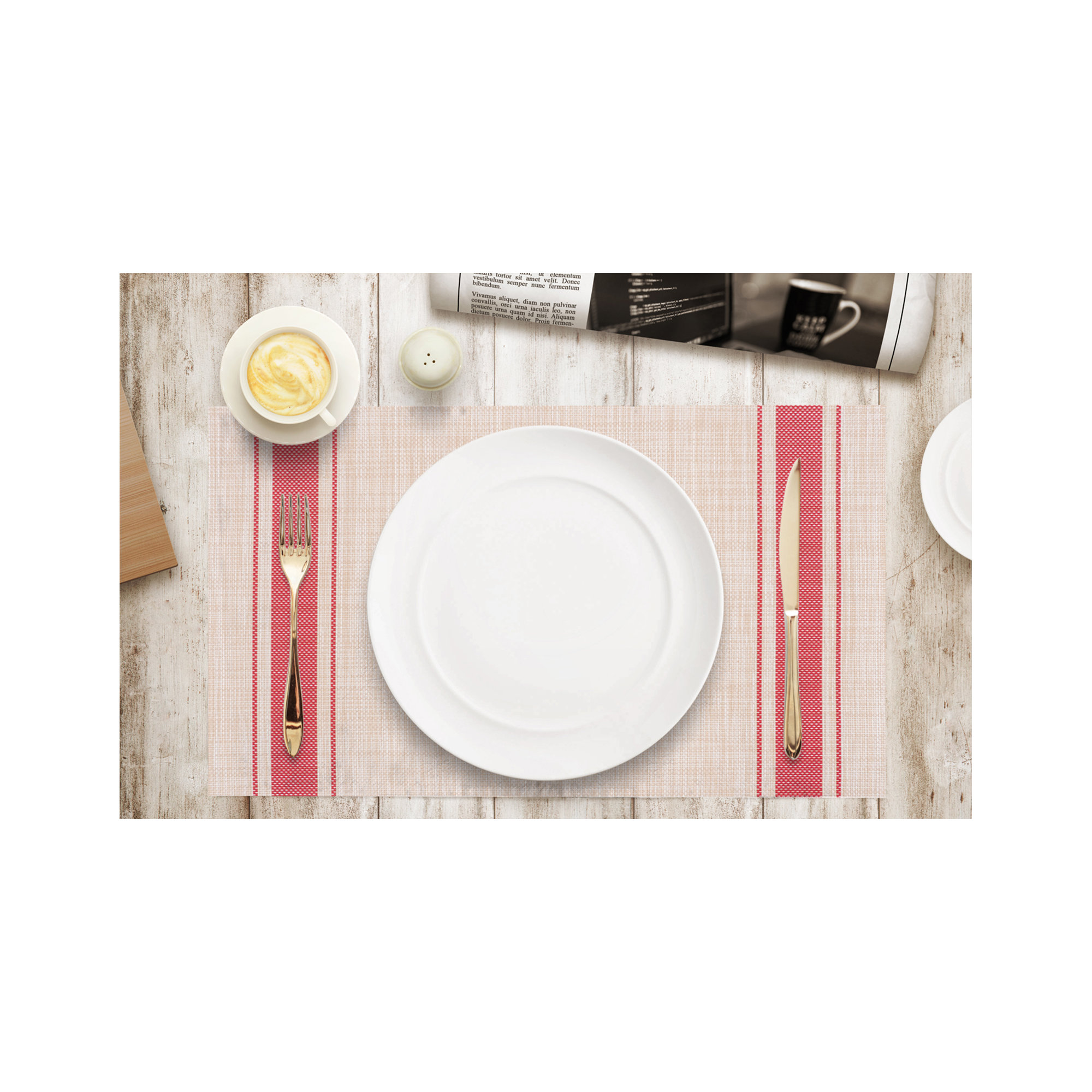 Rialta Stripe 17" Placemat, Beige/Red