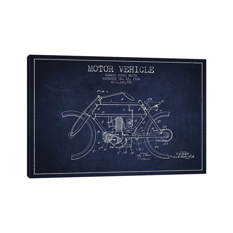 Edward Y. White Motor Vehicle Patent Sketch (Navy Blue) by Aged Pixel - Wrapped Canvas Gallery-Wrapped Canvas Giclée