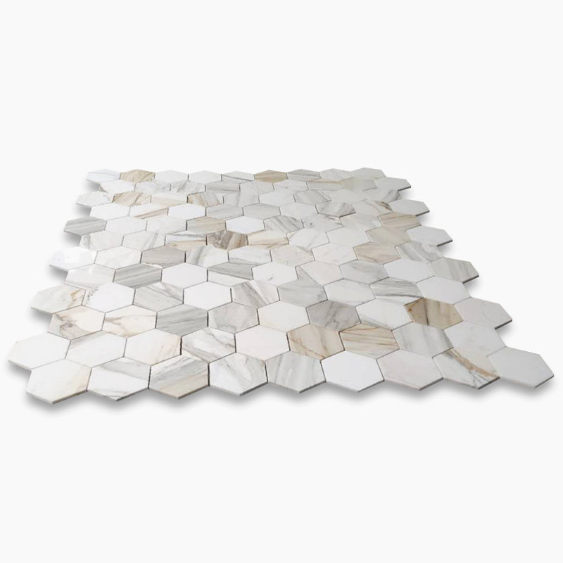 Carreau de mosaïque en marbre 12 po x 11 po Calacatta, Gris clair