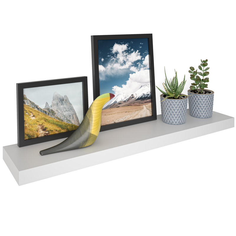Miami 36" W x 8" D Floating Shelf with Invisible Wall Mount Bracket, White