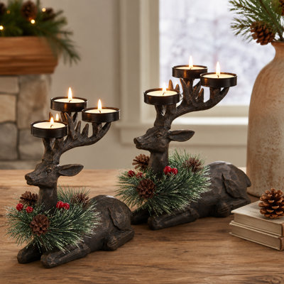 Ensemble de 2 porte-bougies Woodland Deer