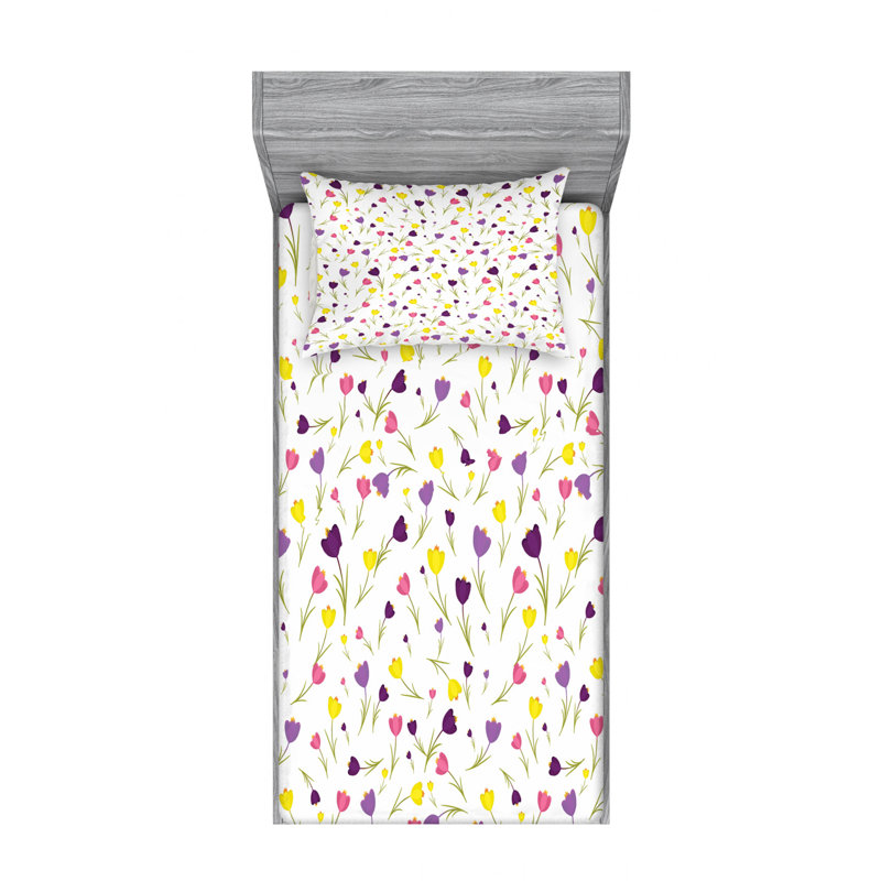 Microfiber Floral Sheet Set, Twin XL Sheet Set with Fitted Sheet