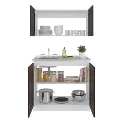 Ashura 39.3" W Manufactured Wood 2-Piece Kitchen Cabinet Set with Sink Base and Wall Cabinet 
