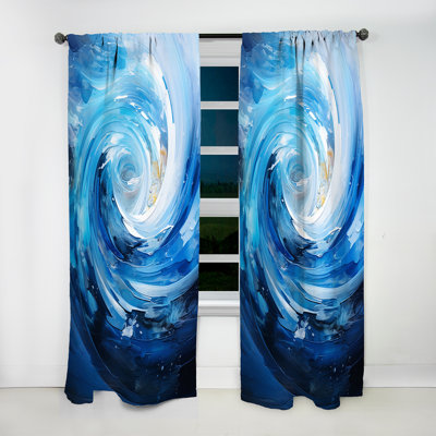 Blue Swirl Wave Spiral II - Modern Velvet Curtain - Room Darkening - 1 Panel