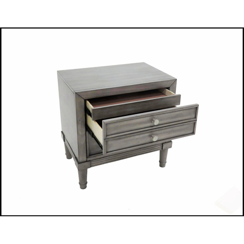Table de chevet moderne en bois massif avec tiroir caché et poignée en nickel pour un rangement élégant dans la chambre à coucher