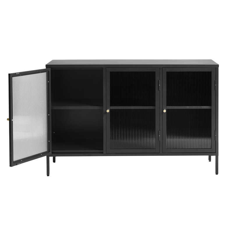 Black Steel and Glass 52'' Modern Sideboard with Gold Hardware