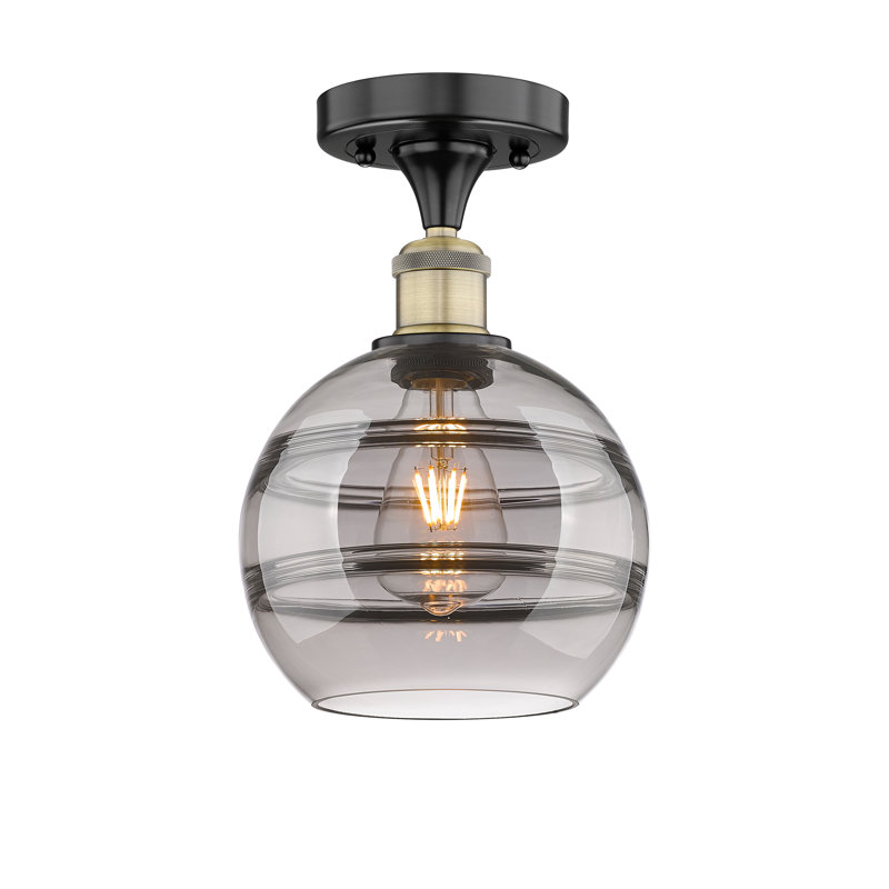 Edison - Adrieanna - Plafonnier semi-encastré 1 lumière, Laiton antique noir, H 10 po x l 8 po x P 8 po, Gris fumée clair
