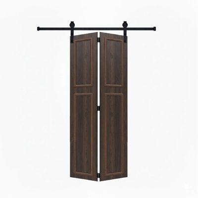 18 series 34in.X84 in. 3/4 inch thickness 2-Panel Walnut Color Finished MDF Bi-fold door with Barn door hardware