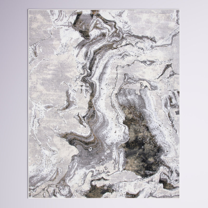 Tapis abstrait gris / doré Kira, Rectangle 8 pi x 10 pi