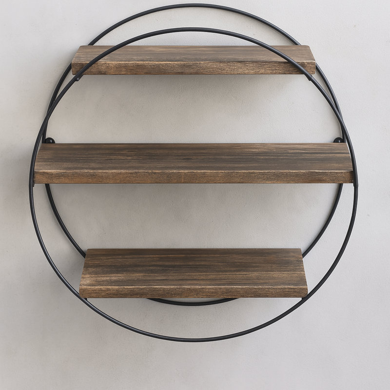 Buecker Wooden Round 2 Tier Floating Shelf Wall Mounted Display Rack