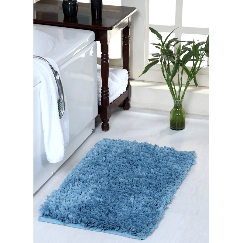 Annalease Cotton Blend Non-Slip Bath Rug, Blue