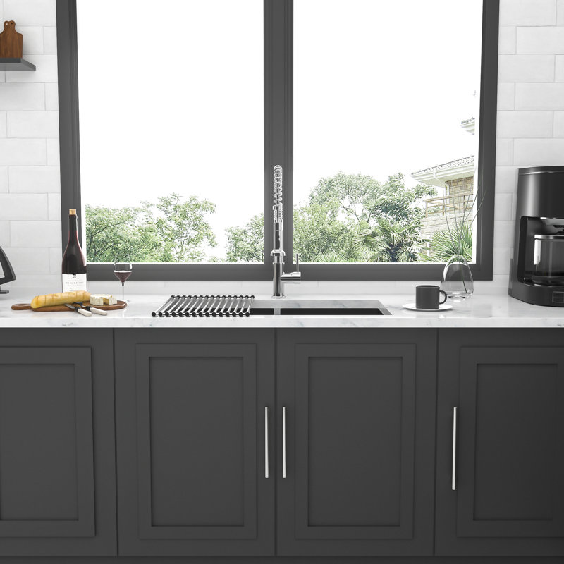 16 Gauge Gunmetal Black 33" Double Bowl  50/50  Undermount Kitchen Sink, 10" Deep, Hand - Crafted With Rear 3.5 Drain, X Grooves For Efficient Liquid Removal, Sound Dampening Layers, Condensation