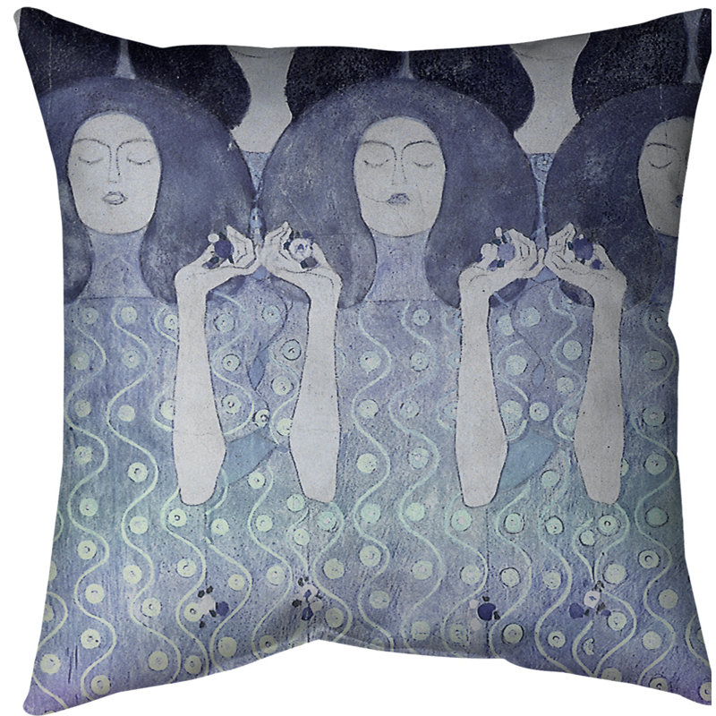 Gustav Klimt Leather/Suede Reversible Pillow Cover, 16" x 16", Blue, Poly Twill