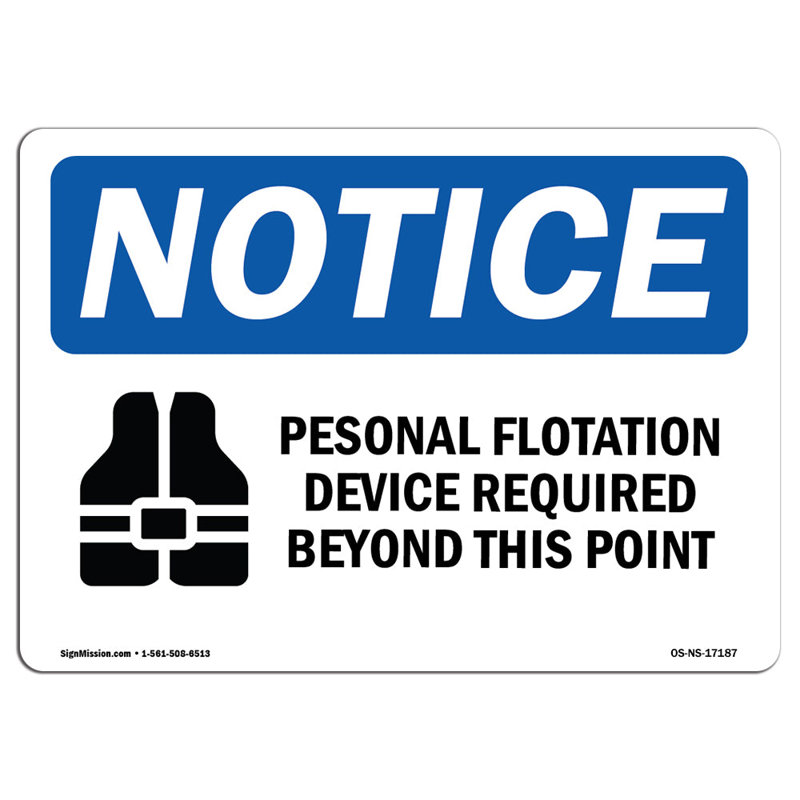 Plaque de flottaison personnelle requise en aluminium 12 x 18