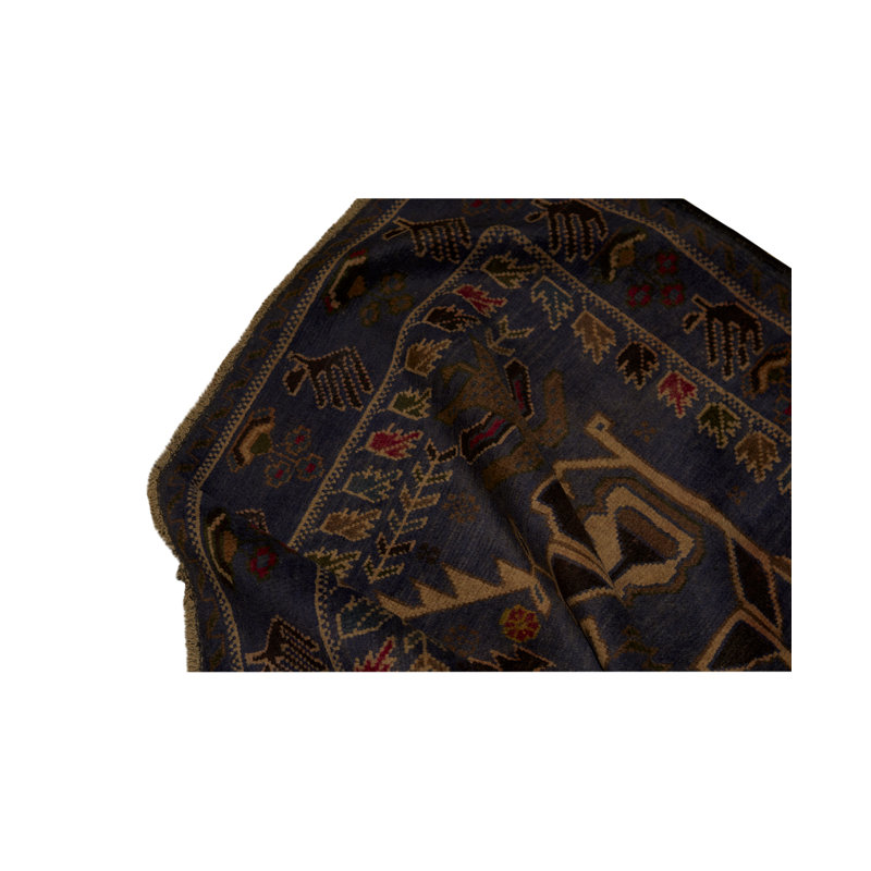 Tapis bleu foncé / beige / brun noué à la main de haute qualité