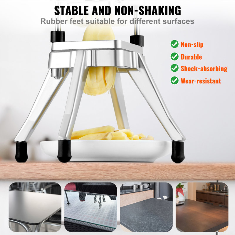 Hachoir professionnel robuste à fruits et légumes, lame de 6 mm (1/4 po), coupe-frites et tranche-oignons en acier inoxydable, conçu pour les tomates, les poivrons, les patates et les champignons.