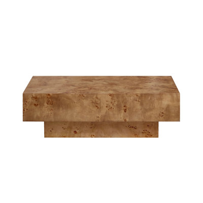 43.31 Inch Burl Wood Veneer Coffee Table,Rectangle Mid-Century Modern Table for Living Room,Coffee Table with Sturdy MDF Pedestal for Office,Apartment