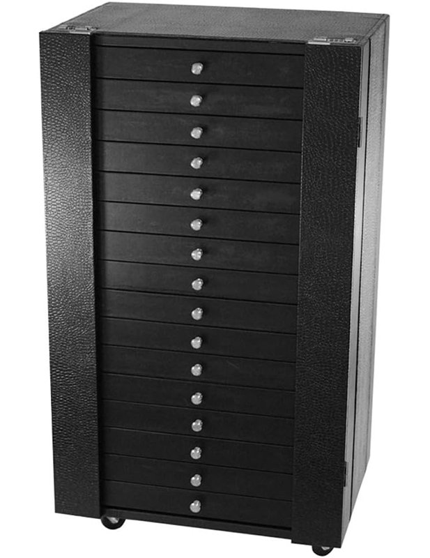 L'armoire de rangement pour lunettes de soleil à 288 fentes comporte 16 plateaux avec roulettes et 2 serrures à combinaison