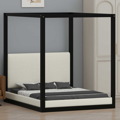 Elegant Canopy Platform Bed Frame Featuring a Soft Upholstered Headboard