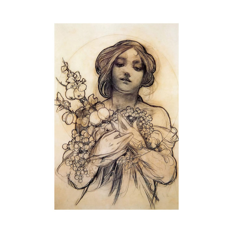 Study Of Woman With Fruit by Alphonse Mucha - Wrapped Canvas Print, 30.48cm H x 20.32cm W x 1.905cm D