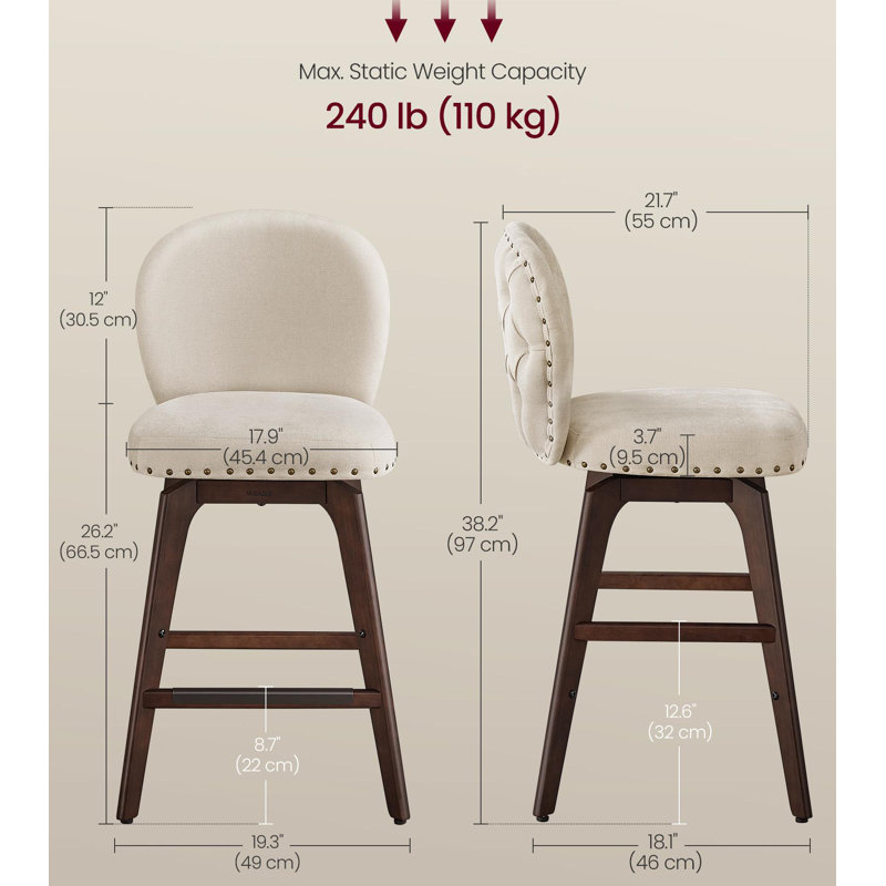 Ensemble de 2 tabourets de bar, tabourets de comptoir pivotants, Beige