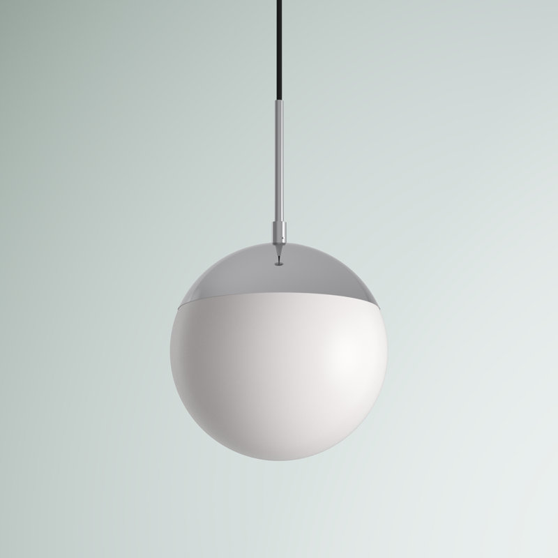 Luminaire suspendu simple à intensité variable 1 lumière Yearby Yearby, H 63 po x l 8 po x P 8 po, Chrome, Blanc givré