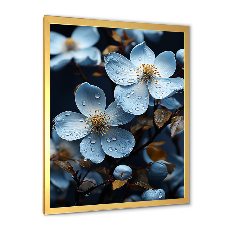 Cornouiller en fleurs dans des tons de gris - imprimé, H 44 po x l 34 po x P 1,5 po, Cadre doré simple