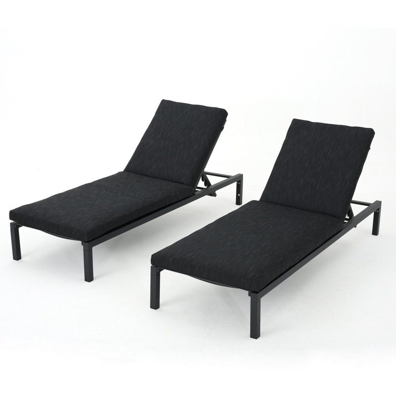 Outdoor Frame with Polyester Cushion Recliner Set of 2