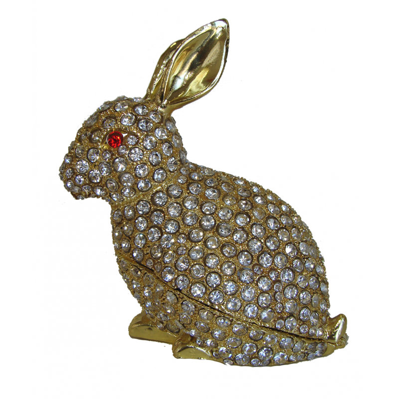 Figurine de lapin en forme de grand Bejeweled en cloisonné Feng Shui