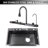 32" X 19" Smart Kitchen Workstation Sink With Pull-Down Faucet, Honeycomb Black Stainless Steel, Drop-In/Topmount
