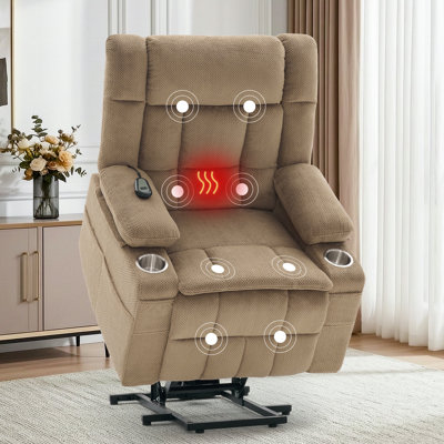 Fauteuil inclinable électrique Power Lift ， Fauteuil inclinable électrique avec massage et chaleur pour personnes âgées, fauteuils inclinables pour adultes avec porte-gobelets, poches latérales et avant