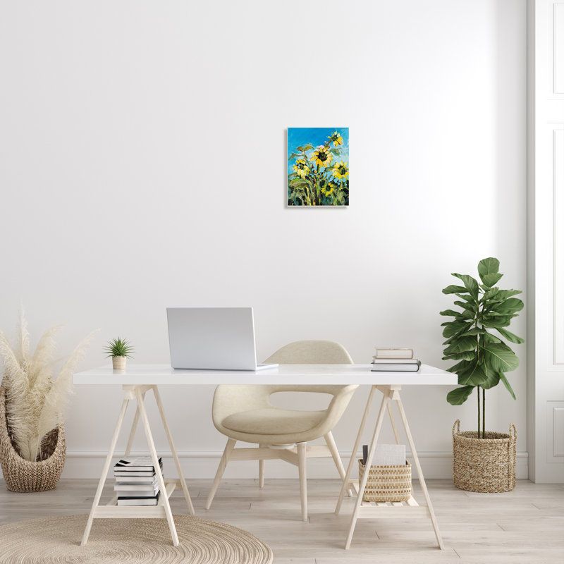 «45_Summer Sky Sunflower Field Contemporary Farm Florals», art mural sur toile par Jane Slivka, H 15 po x l 10 po
