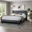 Lit plateforme tapissier grand lit, gris anthracite en toile de jute, tête de lit cousue à losanges, aucun sommier requis pour la chambre à coucher-1448312257