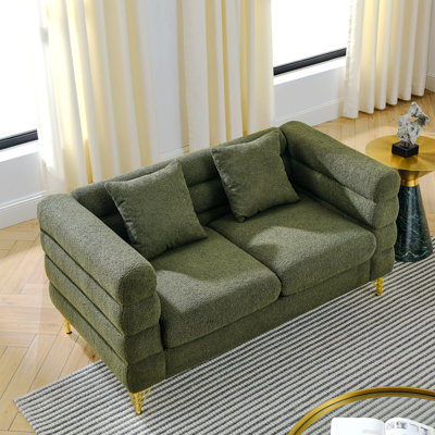 60" Oversized 2 Seater Sectional Sofa, Living Room Comfort Fabric Sectional Sofa-Deep Seating Sectional Sofa, Soft Sitting With 2 Pillows For Living Room, Bedroom, Office Teddy