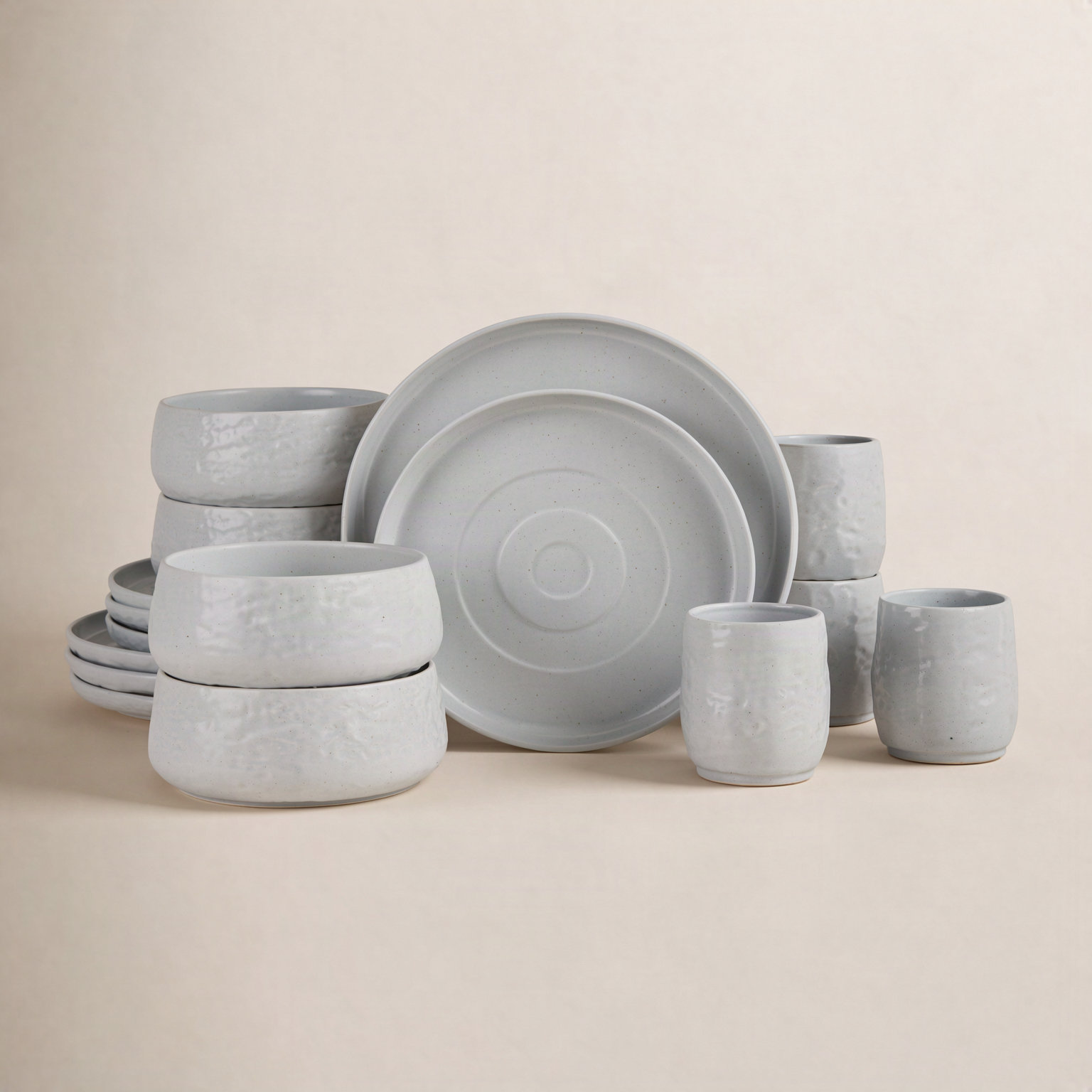 Shosai Stoneware Dinnerware Set, Gray Speckled