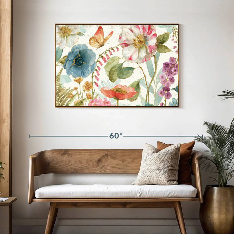 Rainbow Seeds Fleurs sur bois, Cadre flottant doré, 43 po x 29 po
