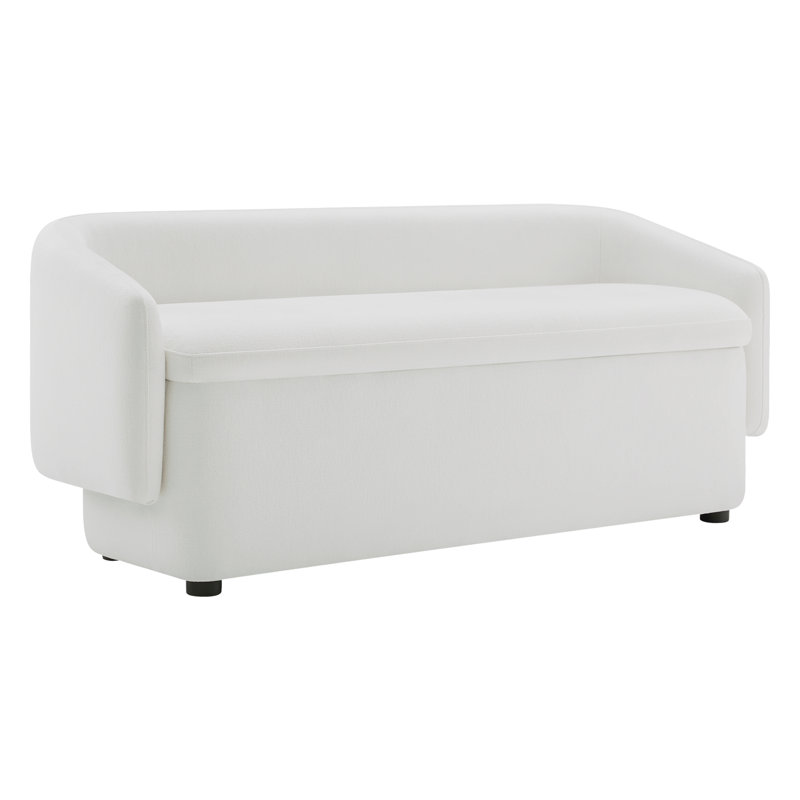Banc de rangement rembourré en mélange de polyester Bredon, Chenille ivoire Capri