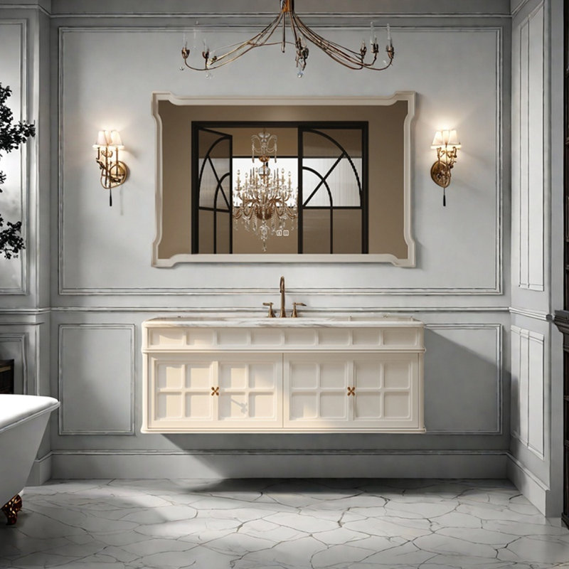 Armoire de salle de bain rétro française, H 19,6 po x l 47,2 po x P 21,6 po