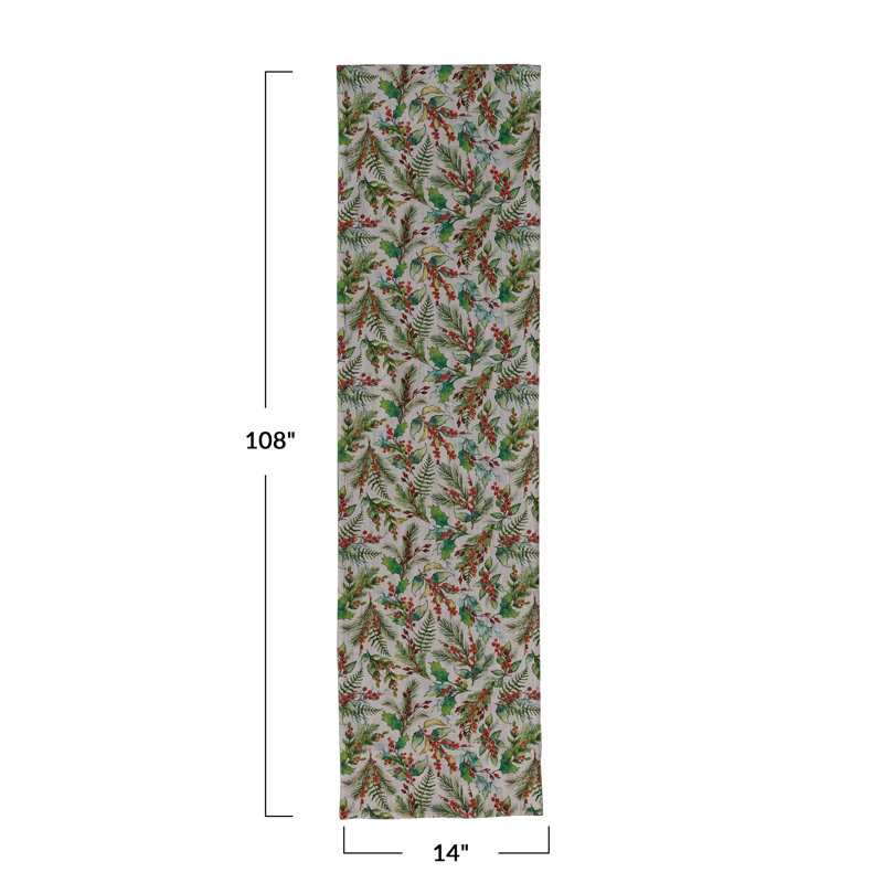 Chambray Cotton Runner with Holiday Botanical Print