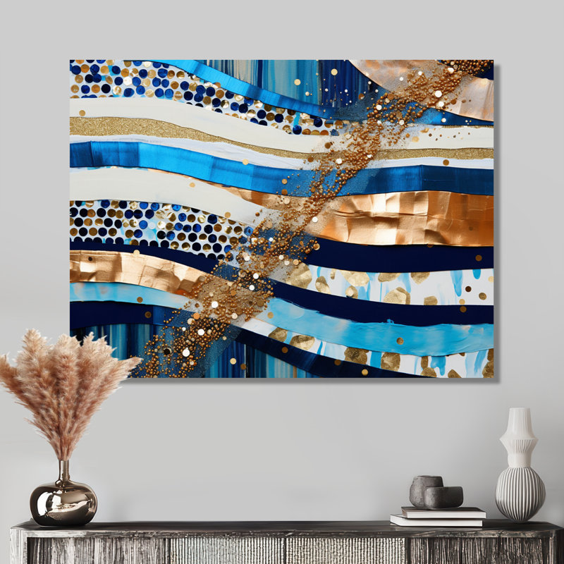 Art mural bleu étincelant - Vagues, salon, Toile tendue, H 30 po x l 40 po x P 1,5 po