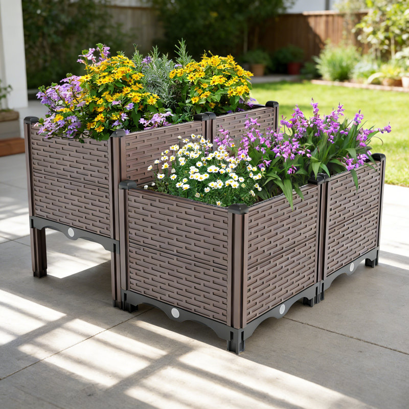 in Raised Garden Beds Outdoor, Polypropylene Planter Boxes Outdoor for Vegetables, Flowers, Herbs, Garden Box with Drain Outlet, Heat and Frost Resistance Planters, 440lb Capacity
