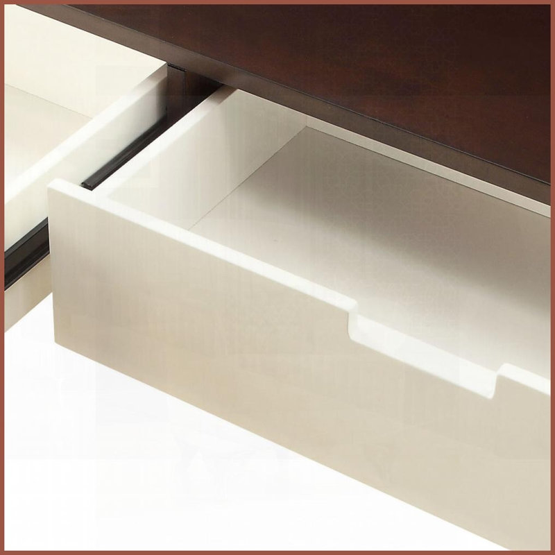 Espresso rétro Table basse blanche avec pieds fuselés en bois, surface facile à nettoyer et amp; Glissière de tiroir lisse