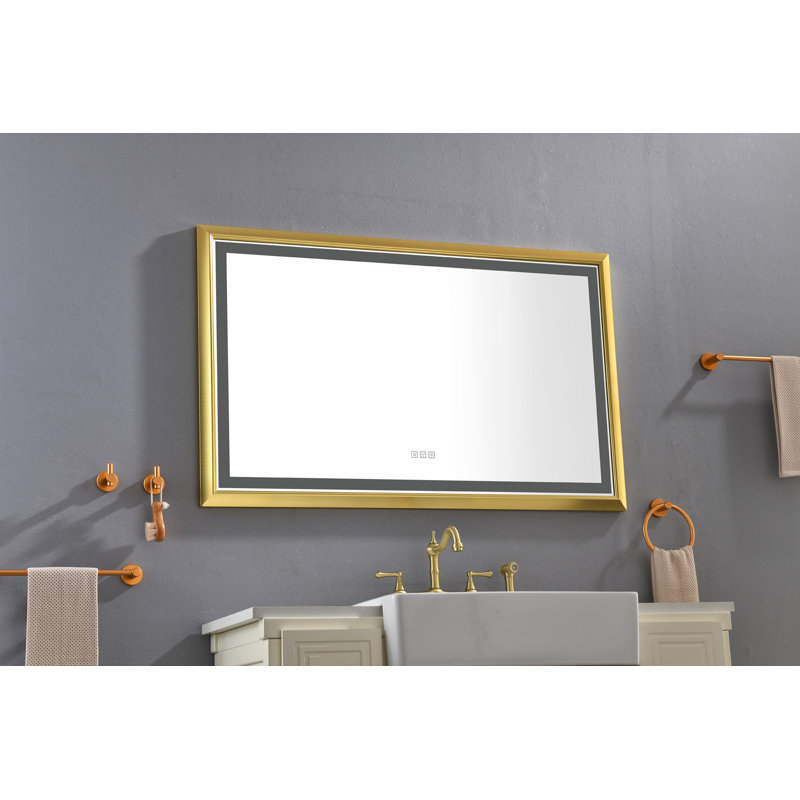 84 po W Miroir de salle de bain mural rectangulaire surdimensionné avec miroir à DEL à intensité variable antibuée et à brouillard pour salle de bain