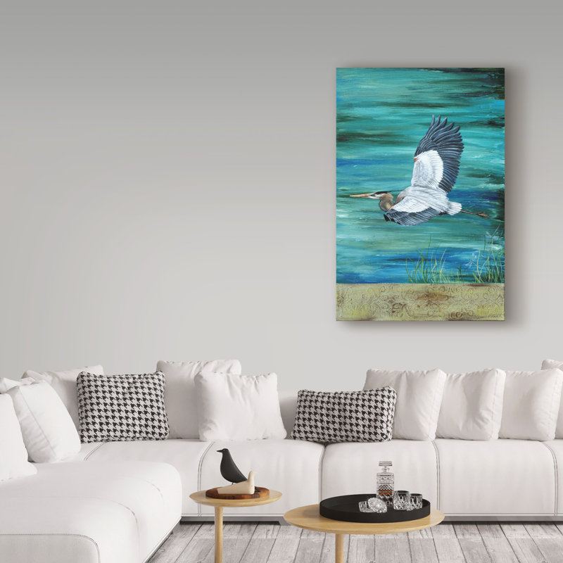 « great blue héron flying », reproduction d’impression sur toile tendue, H 32 po x l 22 po x P 2 po