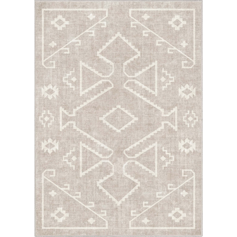 Kehr Bottineau Distressed Southwestern Beige Flat-Weave Rug, Rectangle 5'3" x 7'3"
