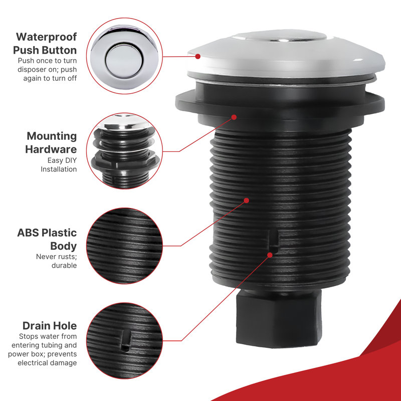 Garbage Disposal Air Switch Kit with Chrome Push Button, Power Box, and Air Tube