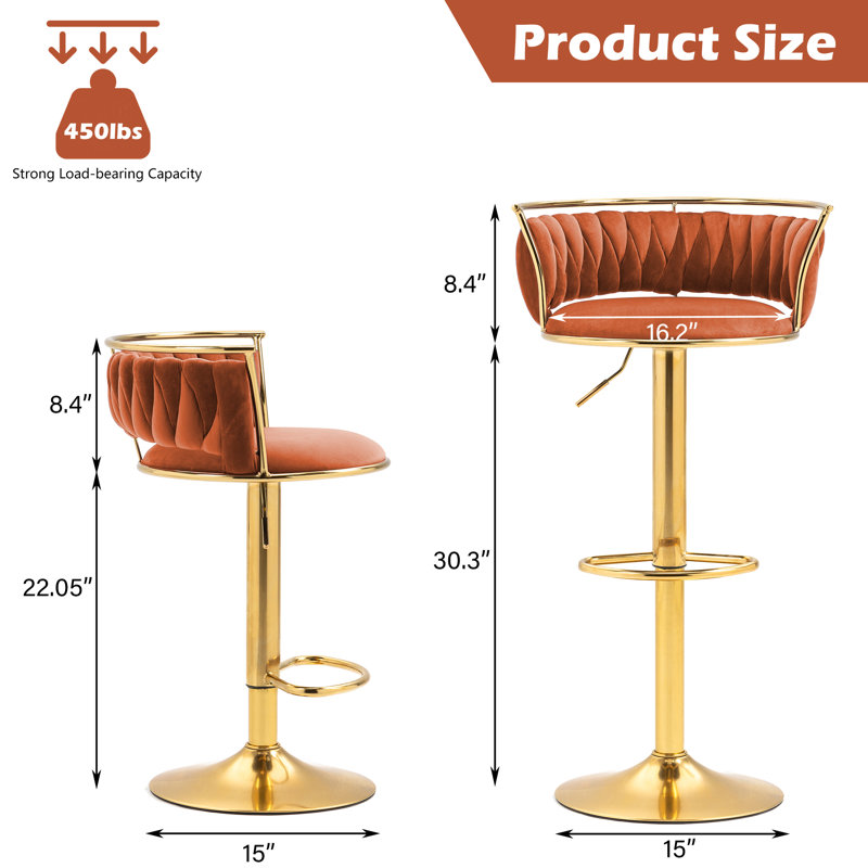 Tabouret de bar Christal, Orange, Or