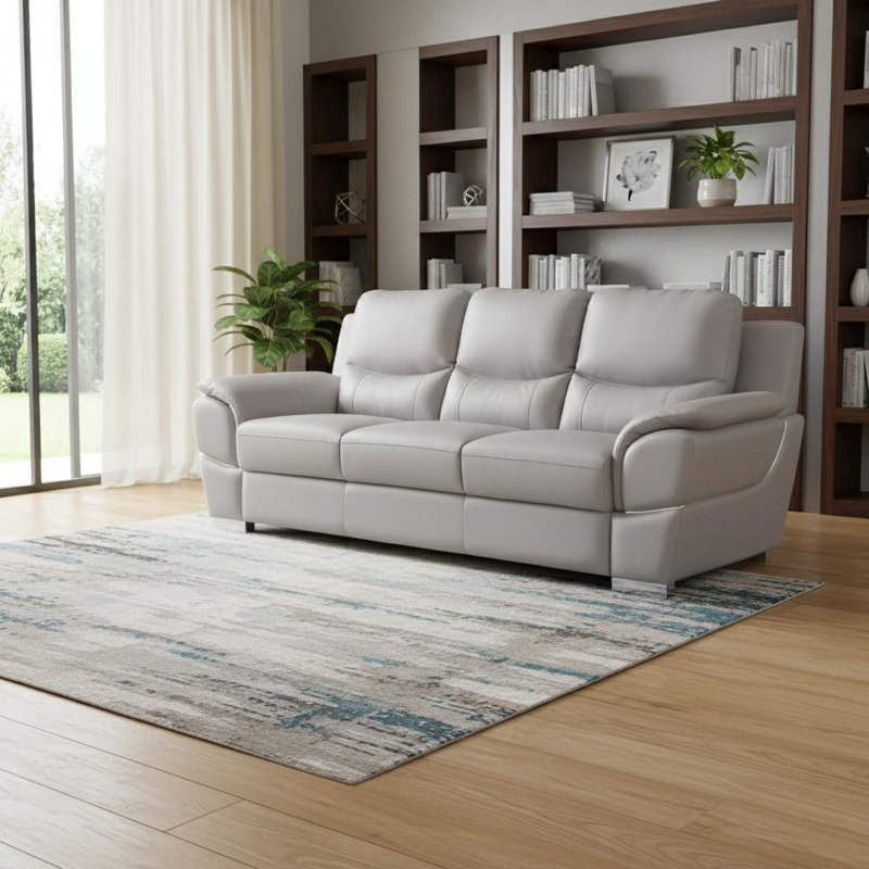85" Light Gray Genuine Leather Sofa