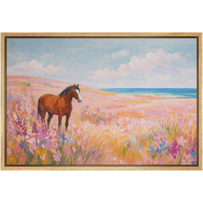 Colorful Horse Meadow Landscape Artwork, Living Room Pictures, Framed Canvas Giclee Print Wall Art